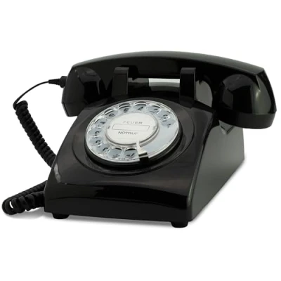 Abbildung von Opis 60s Cable: Retro Telefon mit Wählscheibe Festnetztelefon Schnur, Nostalgie Analog, Antikes Telefon, Vintage im 80er Stil, EIN Wählscheibentelefon Design, schwarz