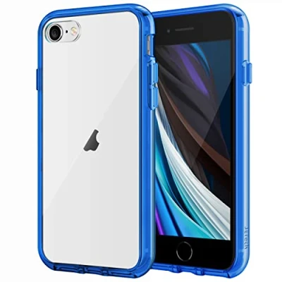 Abbildung von JETech Hülle für iPhone SE 3/2 (Modell 2022/2020), 8 und 7, Nie Vergilbung Handyhülle Stoßfest, Schutzhülle Anti Kratzt Transparent Rückseite (Blau)