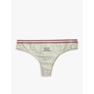 Abbildung von Koton Women Slogan Printed Ribbed String Panties
