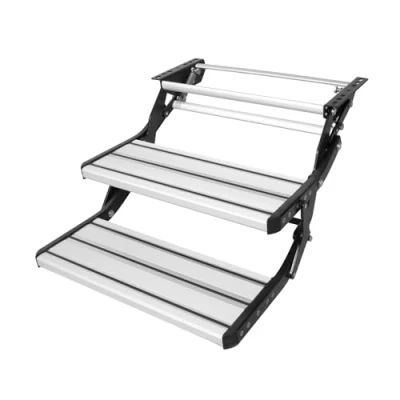 Abbildung von VEVOR Wohnmobil Stufen, 2 stufig, Einziehbare Treppe, Faltbar, 200 kg Tragkraft, Stufen aus Aluminiumlegierung, Verdickte Stahlplatte, rutschfeste für Sicheres EIN und Aussteigen