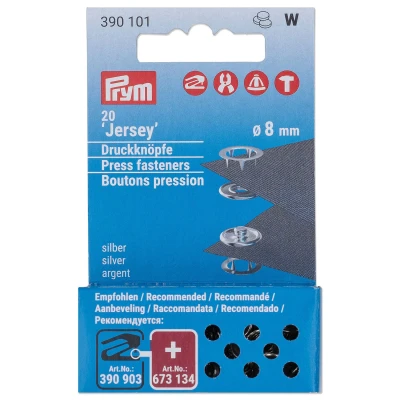 Abbildung von Prym Nicht Nähen Silberfarbenes Messing (8mm) Selbstsichernder Ring Jersey Pressverschlüsse für Dünnere und Dehnbare Stoffe 20 Stück