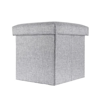 Abbildung von INTIRILIFE Faltbarer Sitzhocker 30x30x30 cm in Alaska GRAU Sitzwürfel mit Stauraum und Deckel aus Stoff Leinen Optik Sitzcube Fußablage Aufbewahrungsbox Truhe Sitzbank