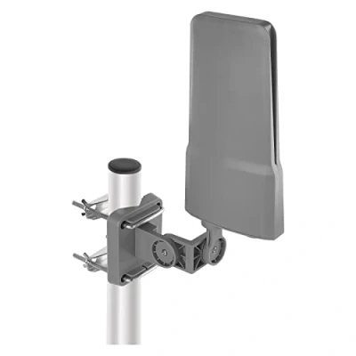 Abbildung von EMOS Außenantenne mit Verstärker für Fernempfang, VHF/UHF/DAB Outdoor TV Antenne DVB T/DVB T2 Fernsehen, 0 80 km Reichweite, integrierter LTE Sperrfilter, 4G , 5G Filter