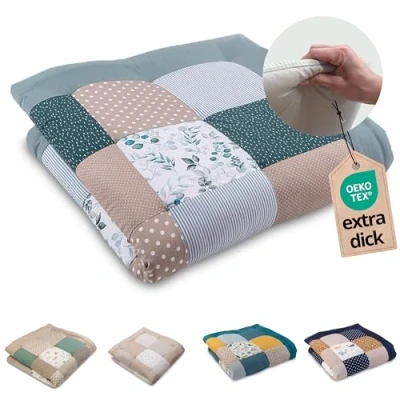 Abbildung von ULLENBOOM Krabbeldecke für Baby 120x120 cm, 100% OEKO TEX Materialien, Made in EU, Dick &amp; weich gepolstert, Eukalyptus ideal als Babydecke Spieldecke