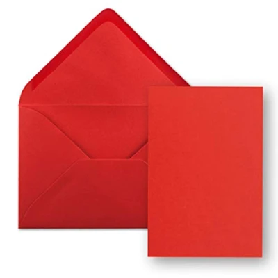 Abbildung von 25 Stück Karte mit Umschlag Set Einzel Karten Din A5 14,8 x 21 cm Rot Brief Umschlägen C5 15,4 22 Nassklebung