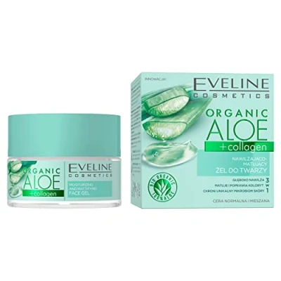 Abbildung von Eveline Cosmetics Organic Aloe + Collagen Feuchtigkeitsspendendes und mattierendes Gesichtsgel, 50 ml