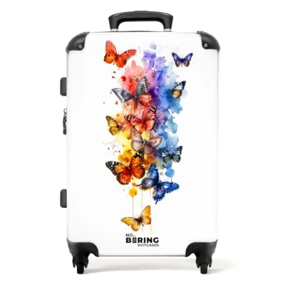 Abbildung von NoBoringSuitcases.com Kinderkoffer, Kinderkoffer Mädchen, Koffer Groß, Reisekoffer Mit Rollen Mittelgroß (Schmetterlinge Mehrfarbig, 67 cm 72 L)