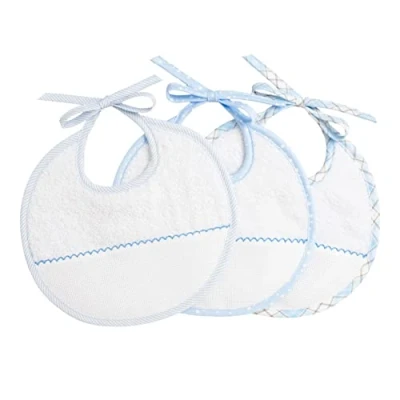 Abbildung von Filet 3er Set Baby Lätzchen aus Weißem Baumwollfrottee mit Aida Tasche zum Besticken, Schützt die Babykleidung vor Füttern, Erbrechen und Speichelfluss, 100% Made in Italy, Weiß Himmel