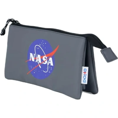 Abbildung von DOHE Schulmäppchen 3 Fächer Reißverschluss, offiziell lizenziert, strapazierfähiges Polyester, 23x12x2,5 cm, Schulmaterial NASA Grey Grau