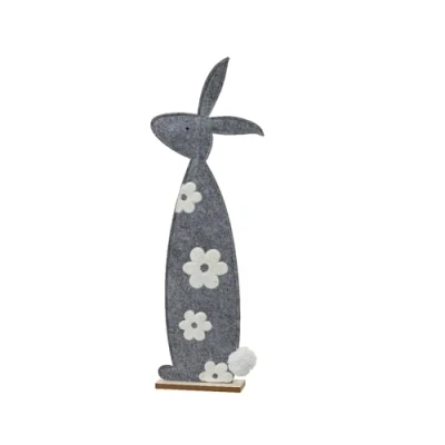 Abbildung von Dekofigur Hase 70cm Filz mit weißem Blumenmotiv Dekohase für Ostern Frühling Großer Osterhase als Osterdeko Osterschmuck Osterfiguren Ostergeschenk Frühlingsdeko Tischdeko Grau