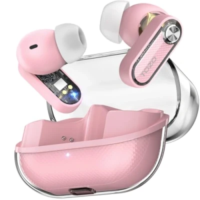 Abbildung von TOZO Crystal Pods Kopfhörer Kabellos Bluetooth 5.4 Kopfhörer, Hybrid Active Noise Cancelling Dual Mikrofone ENC AI Klarer Anruf, 35 Std Spielzeit, APP, IPX5 wasserdichte Rosa