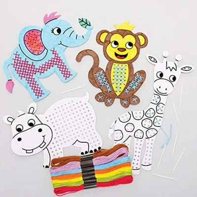 Abbildung von Baker Ross Tier Ausmal Kreuzstich Sets, 6er Packung, Nähen für Anfänger, zum Selbermachen, Kinder, FE209
