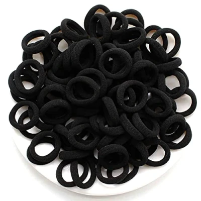 Abbildung von 100 Stück Elastisch Haargummis Klein, Baby Haargummis, Soft Baumwolle Mini Haarband, Ohne Metall Pferdeschwanz Inhaber Perfekt für Kinder, Babys, kleine Mädchen, Schwarz