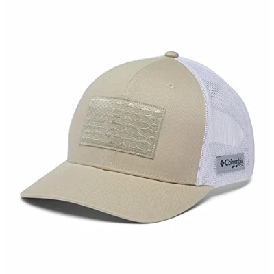 Abbildung von Columbia Unisex Mesh Snap Back Fish Flag Ball Cap PFG Fischflaggen Ballkappe mit Netzverschluss, Fossil/Weiß/Fisch Flagge, Einheitsgröße
