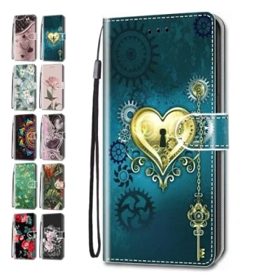 Abbildung von Handyhülle für Huawei P30 Lite Hülle Muster Lederhülle Klapphülle Tasche Flip Case Cover Schutzhülle mit Kartenfach Handytasche Goldene Herzen