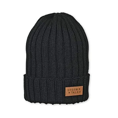Abbildung von Sterntaler Strickmütze für Jungen mit Leder Aufnäher, Schwarz (Schwarz 590), 51/53