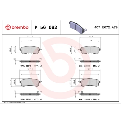 Abbildung von BREMBO P 56 082 Bremsbelagsatz mit akustischer Verschleißwarnung ohne Zubehör INFINITI: QX56 SUV