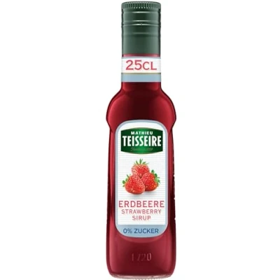 Abbildung von Mathieu Teisseire Erdbeer 0% Zuckerfreier Sirup, Für Getränke, Erfrischungsgetränke, Cocktails und Desserts, 25cl Flasche
