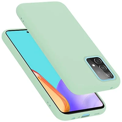 Abbildung von Cadorabo Hülle kompatibel mit Samsung Galaxy A52 (4G / 5G) A52s Handyhülle für Case aus flüssigem Silikon dünne TPU Schutzhülle Liquid HELL GRÜN