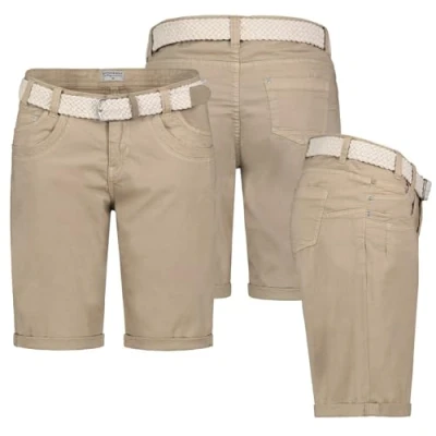 Abbildung von Stitch &amp; Soul Damen Short Bermuda Kurze Hose Sommer Chino Stoff mit Gürtel, Hosengröße:M / 38, Farbe:Beige