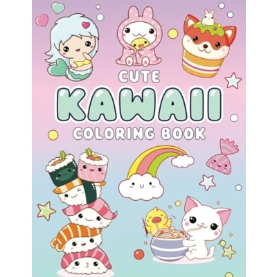 Abbildung von Cute Kawaii Coloring Book: more than 40 fun and easy pages with adorable animals, sweet treats, fast &gt; food for kids busy adult (Kawaii Books, Band 2)