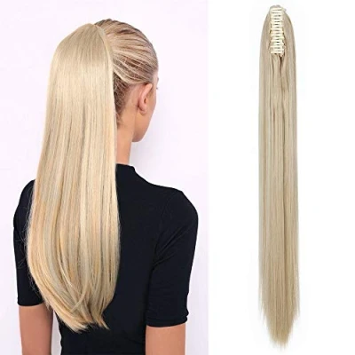 Abbildung von SEGO Ponytail Extension Pferdeschwanz Haarteil Haarverlängerung Zopf mit Butterfly Klammer Hair Piece Haar Glatt Hitzebeständig wie Echthaar Aschblond Mix Bleichblond 26&quot;(66cm) 150g