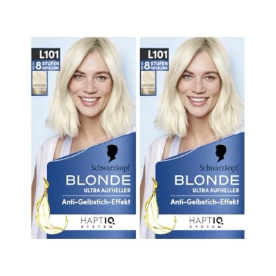 Abbildung von Schwarzkopf Blonde Aufheller L101 Silberblond (2x 165 ml), Haarfärbemittel für Öl aktiviertes Haare Aufhellen mit HaptIQ System, bis zu 8 Stufen ohne Gelbstich