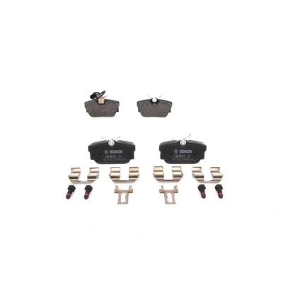 Abbildung von BOSCH 0 986 494 619 Bremsbelagsatz Low Metallic mit integriertem Verschleißsensor Montageanleitung, Anti Quietsch Blech, Schrauben