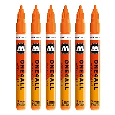 Abbildung von Molotow One4All 127HS Acryl Marker (2,0 mm Strichstärke, hochdeckend und permanent, UV beständig, für fast alle Untergründe) 6 Stück Farbe 218 neonorange floureszierend