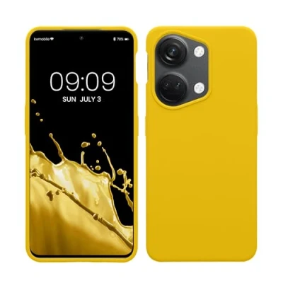 Abbildung von kwmobile Hülle kompatibel mit OnePlus Nord 3 5G Silikon Handy Case Handyhülle weiche Oberfläche kabelloses Laden Strahlend Gelb