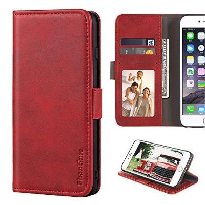 Abbildung von LG G8s ThinQ Schutzhülle, Leder Wallet Case mit Bargeld und Kartenfächern, weiche TPU Rückseite, Magnetverschluss, Flip für (rot)