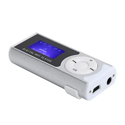 Abbildung von MP3 Player, Tragbarer Sport Taschenlampen Musik Player Back Clip LCD Bildschirm Media Player(Silber)
