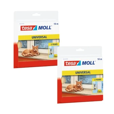 Abbildung von tesa Türbodendichtung tesamoll UNIVERSAL Fensterdichtung, (Spar Set, 2 St), energiesparende Fensterabdichtung weiß je 10 m : 9 mm 5