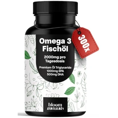 Abbildung von Omega 3 Kapseln hochdosiert 2000mg 300 Stück Premium Fischöl mit 1000mg EPA &amp; 500mg DHA pro Tagesdosis Triglyceride Form, Aufwendig gereinigt produziert in Deutschland