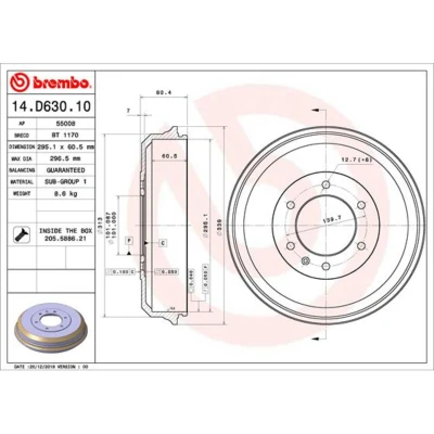 Abbildung von BREMBO 14.D630.10 Bremstrommel 295,1 ISUZU: D Max 1 Pickup, Pritsche / Fahrgestell