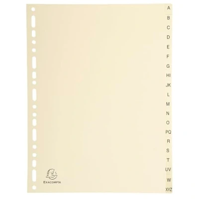 Abbildung von Exacompta 1120E 10er Pack Karton Register A Z für DIN A4 aus 20 teilig volle Höhe 21 x 29,7 cm elfenbein mit bedruckten Taben Universallochung Trennblätter Trennstreifen Ordner