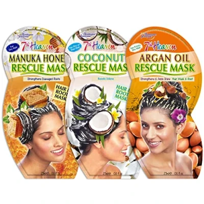 Abbildung von 7th Heaven Hair Therapy Bundle mit Kokosnuss, Manuka Honig und Arganöl Haar rettungs masken, um das Volumen zu steigern, geschädigte Wurzeln stärken, 25 ml (3erPack)