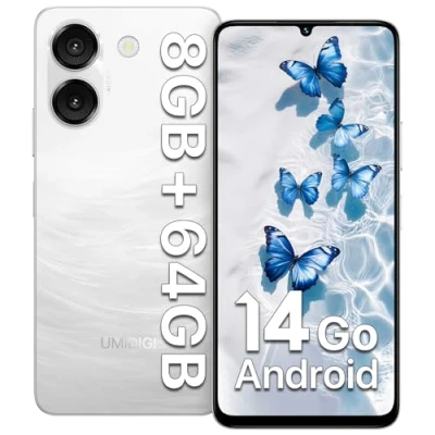 Abbildung von UMIDIGI G9A Smartphone, Android 14 Go Handy Ohne Vertrag, 8GB+64GB/1TB Mobile Phone, 6.75 Zoll HD Display, 4G Dual SIM Simlockfreie Handys, Octa Core Prozessor, 13MP+8MP Kamera/5000mAh Akku weiß