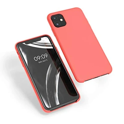 Abbildung von kwmobile Hülle kompatibel mit Apple iPhone 11 Silikon Handy Case Handyhülle weiche Oberfläche kabelloses Laden Leuchtende Koralle