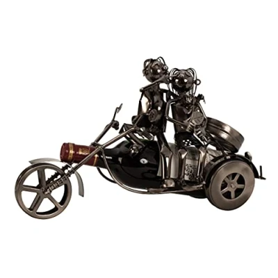 Abbildung von Unbekannt Moderner Wein Flaschenhalter Flascchenständer Paar auf Motorrad aus Metall in Silber Höhe 20 cm Breite 37