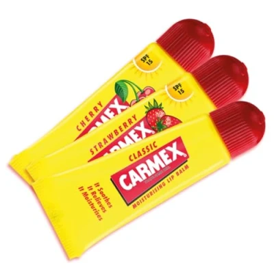 Abbildung von Carmex 3 x 10g Lippenbalsam mit SPF15 Kirsch , Klassik und Erdbeerduft