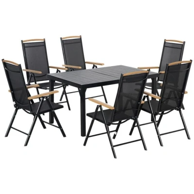 Abbildung von Sitzgruppe klappbar 7tlg. Balkonset Balkonmöbel 1 Tisch+6 Stühle Gartenmöbel Set Sitzgarnitur Aluminium Mesh Schwarz