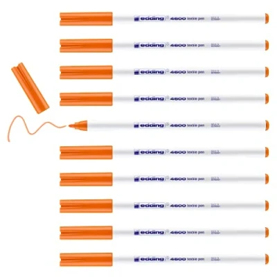 Abbildung von edding 4600 Textilstift orange 10 Stück Rundspitze 1 mm Textilstifte waschmaschinenfest (60 C) zum Stoff bemalen Stoffmalstift