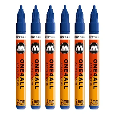 Abbildung von Molotow One4All 127HS Acryl Marker (2,0 mm Strichstärke, hochdeckend und permanent, UV beständig, für fast alle Untergründe) 6 Stück Farbe 204 echtblau