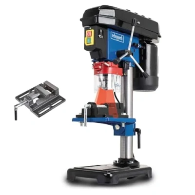 Abbildung von Scheppach Tischbohrmaschine DP16VLS Standbohrmaschine Säulenbohrmaschine inkl. Schraubstock Bohrfutter 1,5 13mm Bohrhub 50mm Leistung 500W 600 2650 Umdrehungen Laser &amp; neigbarer Tisch 45