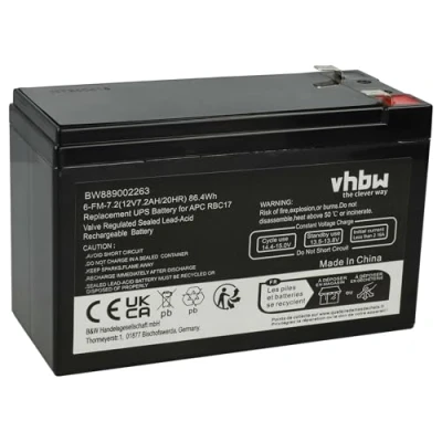 Abbildung von vhbw 1x Akku Ersatz für APC RBC17 USV (7,2 Ah, 12 V, AGM)