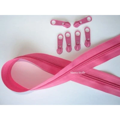 Abbildung von Slantastoffe 2m Reißverschluss endlos, Spirale 5mm + 6 Schieber/Zipper 27 Farben, Meterware (Pink)