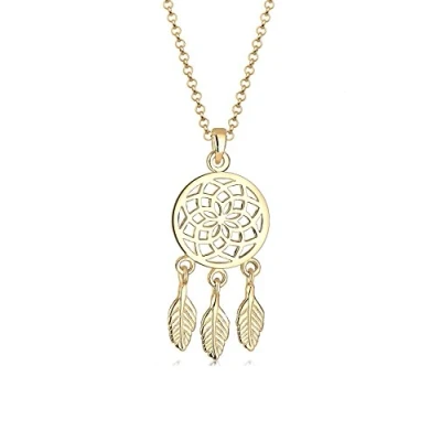 Abbildung von Elli Halskette Damen mit Traumfänger Feder Anhänger Boho in 925 Sterling Silber vergoldet