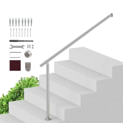 Abbildung von VEVOR Handläufe für Außentreppen, 47,3 Zoll/120 cm Terrassengeländer Set zur Wand und Bodenmontage, Geländer Außentreppen mit Installationsset