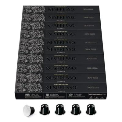 Abbildung von NESPRESSO ORIGINAL Ristretto, Dunkle Röstung, Kompatibel mit Kapselmaschinen, Kapsel Set aus 100 Kaffeekapseln
